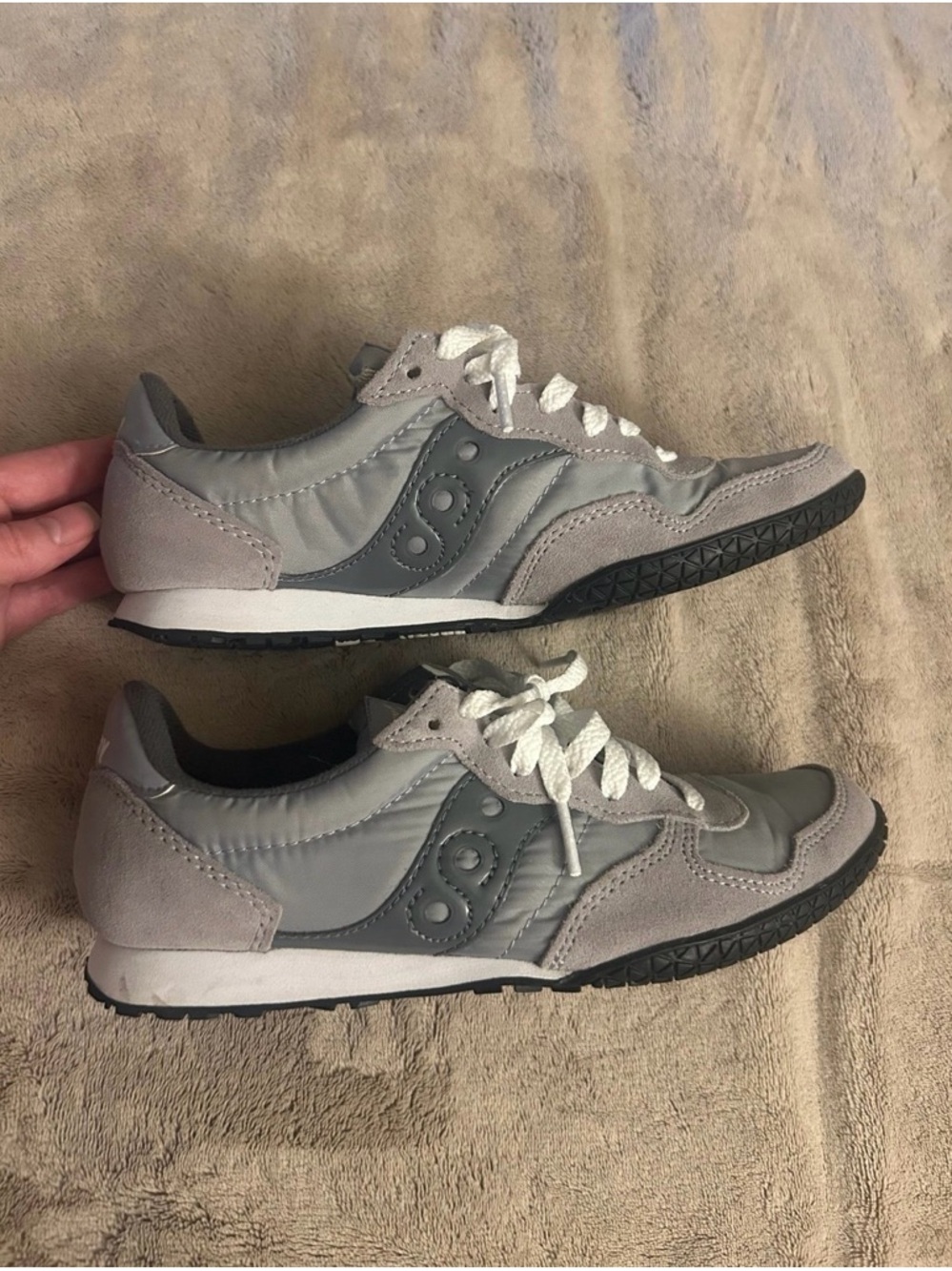 Saucony Light Gray Suede & Nylon Sneakers with White Laces size 7.5 - Picture 3 of 8